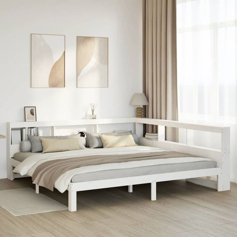 Massivholzbett Vidaxl aus Kiefer mit Regal in Weiß, B/T/H: 180 x 200 x 80 cm - Bild 1