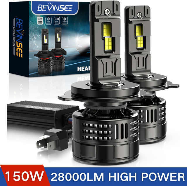 BEVINSEE H4 LED-Scheinwerferlampen Hi/Lo Beam 150 W 28000 LM CANbus Turbo H7 H11 9012 HIR2 9005 HB3 9006 HB4 Auto-LED-Lampen 6000 K 12 V - Bild 1
