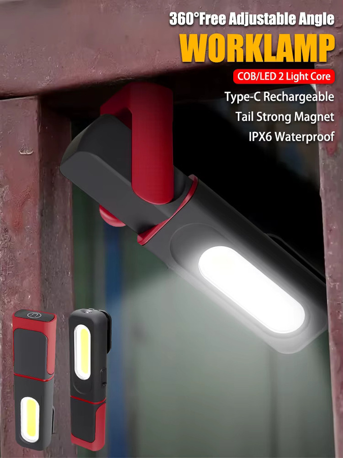 Heinast Magnetische COB-LED-Arbeitsleuchte in Schwarz, USB-wiederaufladbare Camping-Taschenlampe mit eingebautem Akku - Bild 5