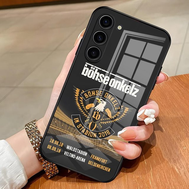 B-Bohse O-Onkelz Band Handyhülle mit Glasabdeckung für Samsung Galaxy S24 S23 S22 S21 S20 Ultra Plus sowie A54 A53 A25 in Schwarz - Bild 1