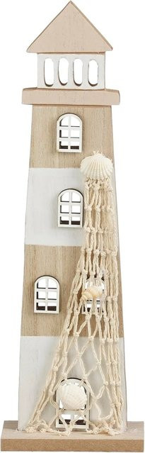 Mica Decorations Leuchtturm Deko maritim aus Holz in Braun/Weiß, B/T/H: 10 x 5 x 31 cm - Bild 1