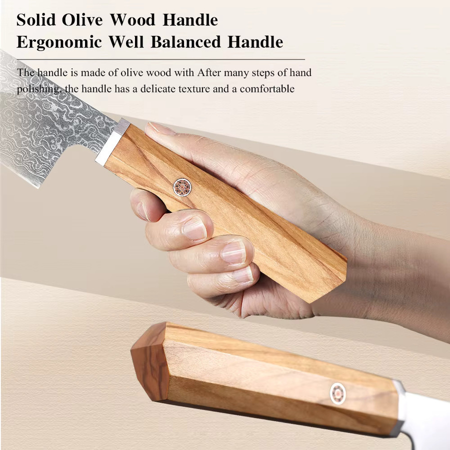HUAYIGRAND 1-7-teiliges Küchenmesser-Set aus 67-lagigem Damaszener Stahl, handgefertigte japanische Profi-Kochmesser inklusive Bunka, Santoku, Obst- und Brotmesser - Bild 3