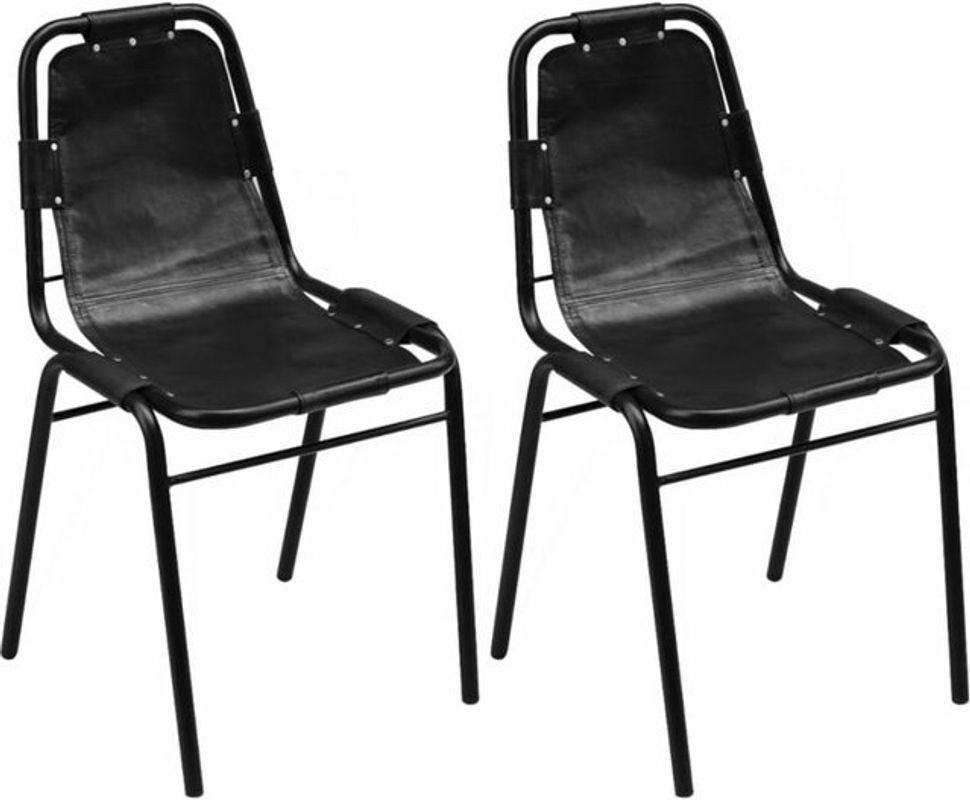 Set aus 2 Esszimmerstühlen von vidaxl in Schwarz aus Echtleder im Industrial Design - Bild 1
