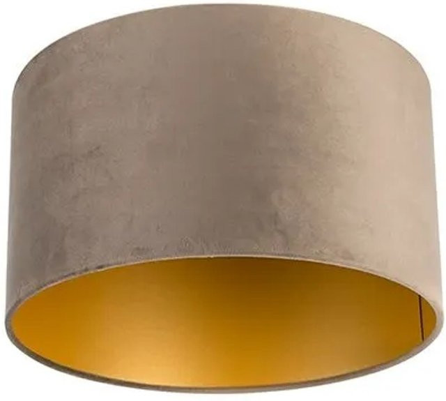 QAZQA Velours Lampenschirm Taupe mit goldenem Interieur, Durchmesser: 35 cm, Höhe: 20 cm - Bild 1