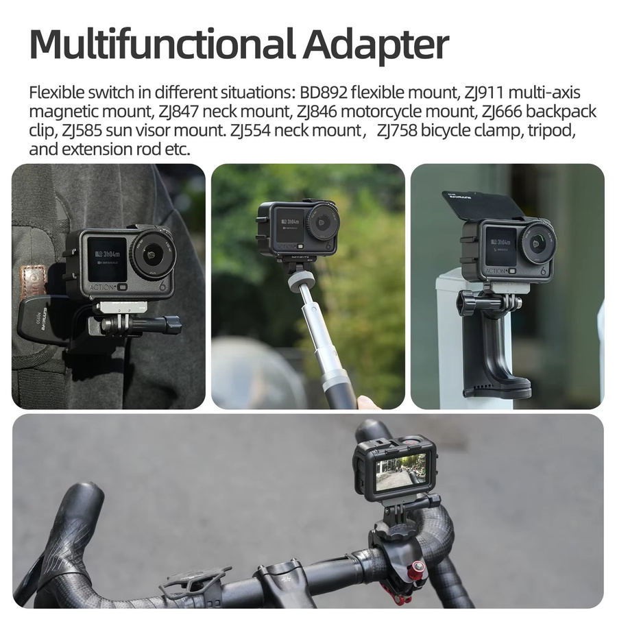 SZKOSTON Schutzkäfig für DJI OSMO Action 6 in Schwarz mit Sonnenschutzhalterung und Erweiterungsrahmen - Bild 4