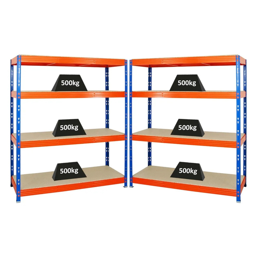 PROREGAL Rhino Schwerlastregal Set aus 2 Stück, Blau-Orange, 4 verstellbare Ebenen mit MDF-Holzplatten, H x B x T: 180 x 160 x 60 cm - Bild 2