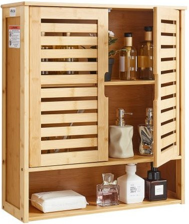 VEVOR Badezimmer Wandschrank mit 2 Türen und verstellbaren Regalen zur Wandmontage, Hängeschrank mit offener Trennwand für Bad, Küche oder Toilette - Bild 1