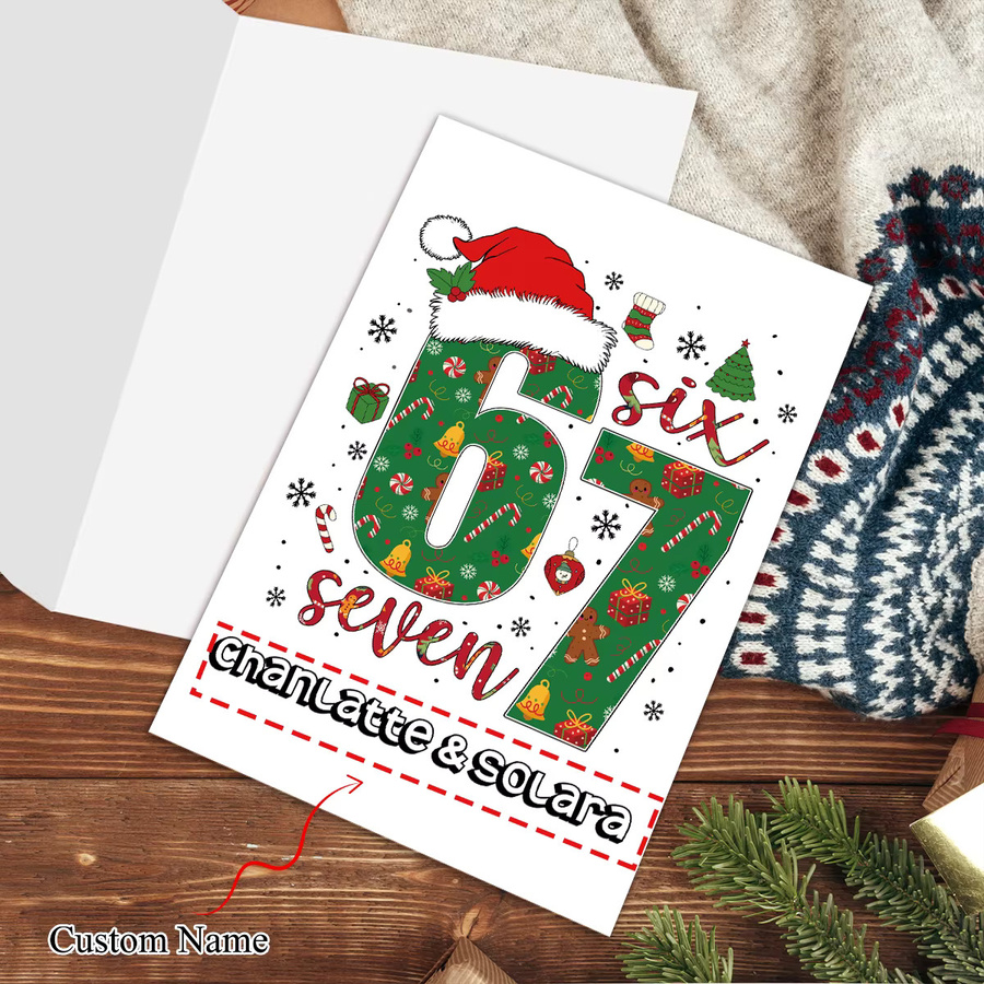 Weihnachtsgrußkarte mit individuellem Namen und Umschlag im 6,7 Design, bunt, aus Papier - Bild 4