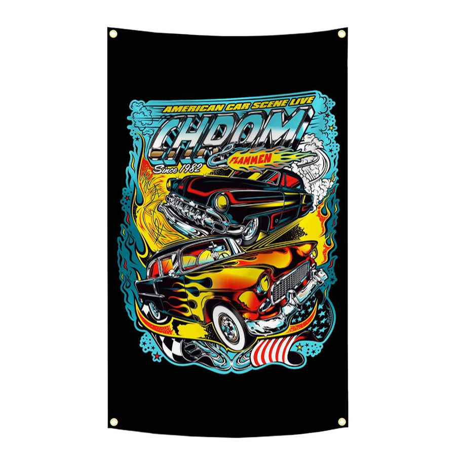 JMG Household Supplies Wandteppich Amerika Muskel Hotrod Banner mit Digitaldruck, Multicolor, B: 150 cm, H: 90 cm - Bild 2
