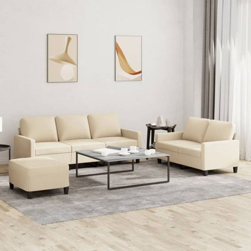 3-tlg. Sofagarnitur vidaxl in Beige aus Stoff und Metall im modernen Design - Bild 1
