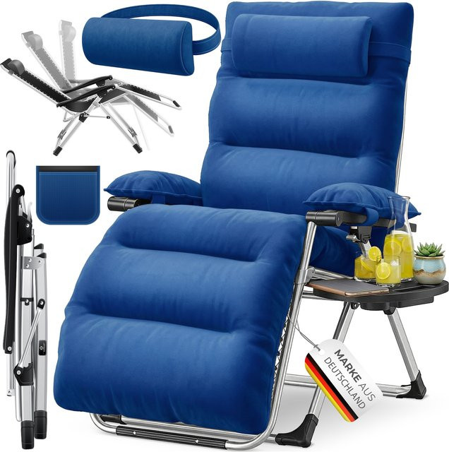 KESSER Sonnenliege Liegestuhl in Blau, klappbare Gartenliege mit verstellbarer Kopfstütze, Armlehnen, Getränkehalter und ergonomischem Polster, wetterfest und belastbar bis 200 kg - Bild 1