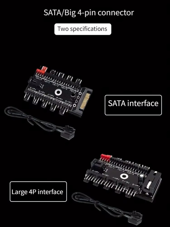 AuyiHomu 1-zu-10 PWM Lüfter-Hub 12V 4-Pin Splitter mit SATA-Stromanschluss für PC-Gehäuselüfter, Schwarz - Bild 4