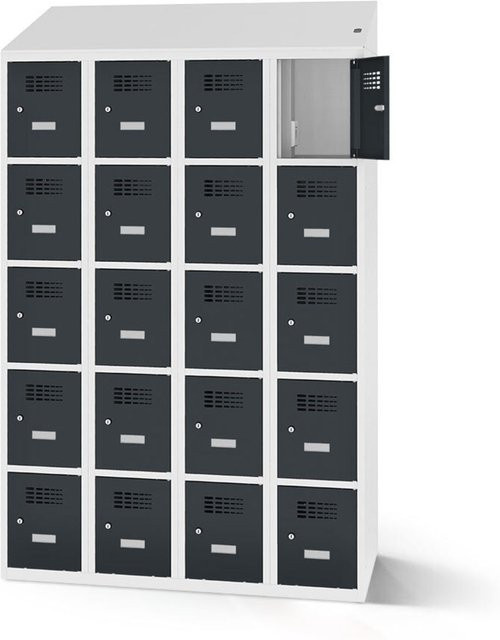 rotstahl Fächerschrank mit 20 Fächern und Ladefunktion, Korpus lichtgrau und Türen anthrazit, B: 120 cm, H: 200 cm - Bild 1