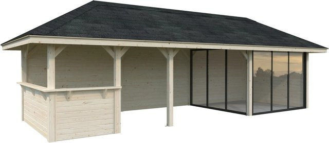 PALMAKO Pavillon Bianca Set 215 Slide aus Fichtenholz in Braun mit transparenten Alu-Schiebetüren und PZ-Schloss, B/H/T: 876 x 319 x 300 cm - Bild 2