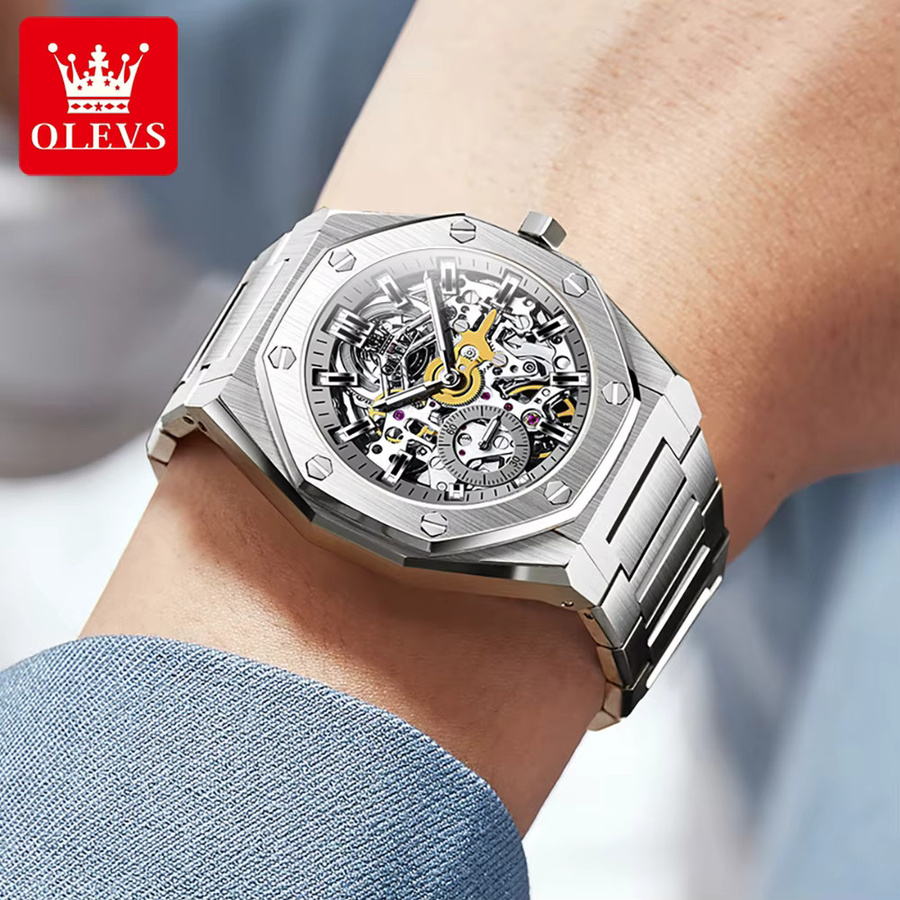 OLEVS Armbanduhr, Automatik, Edelstahl, Schwarz, Herren - Bild 3