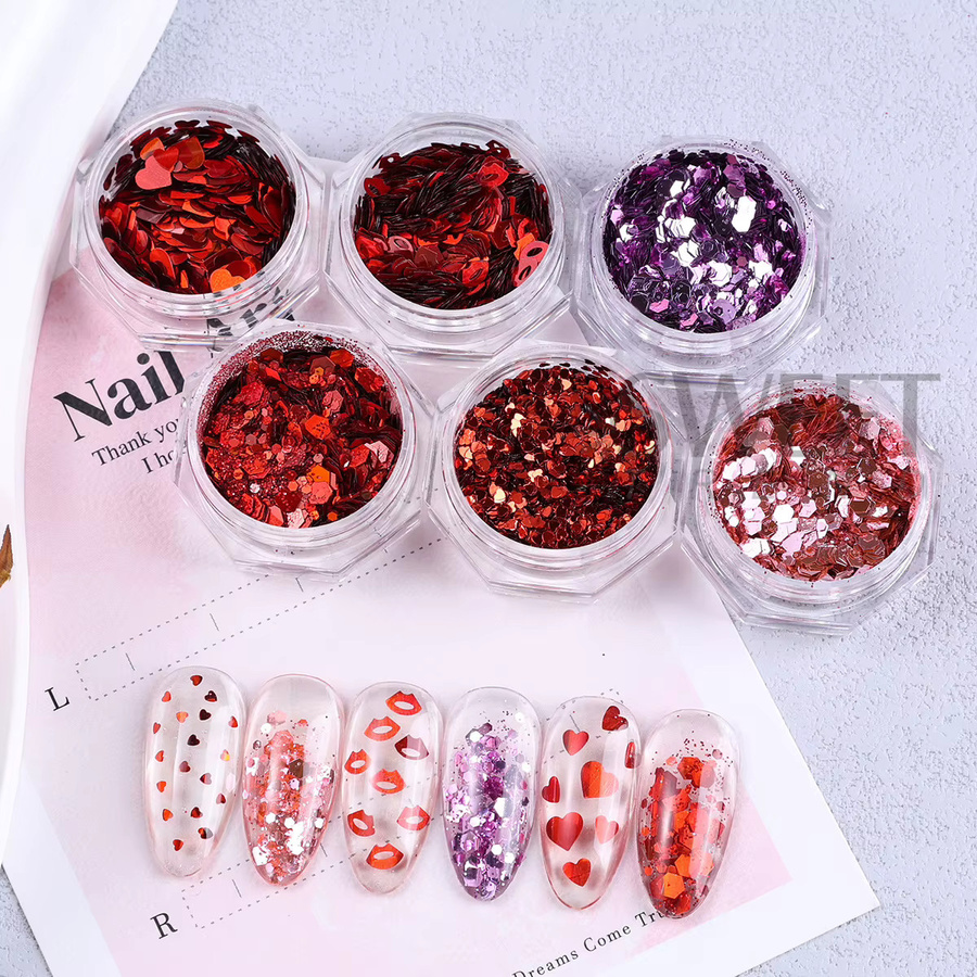 SWEET TREND Nagelglitzer, gemischt, rot, rosa, sechseckige Pailletten - Bild 5