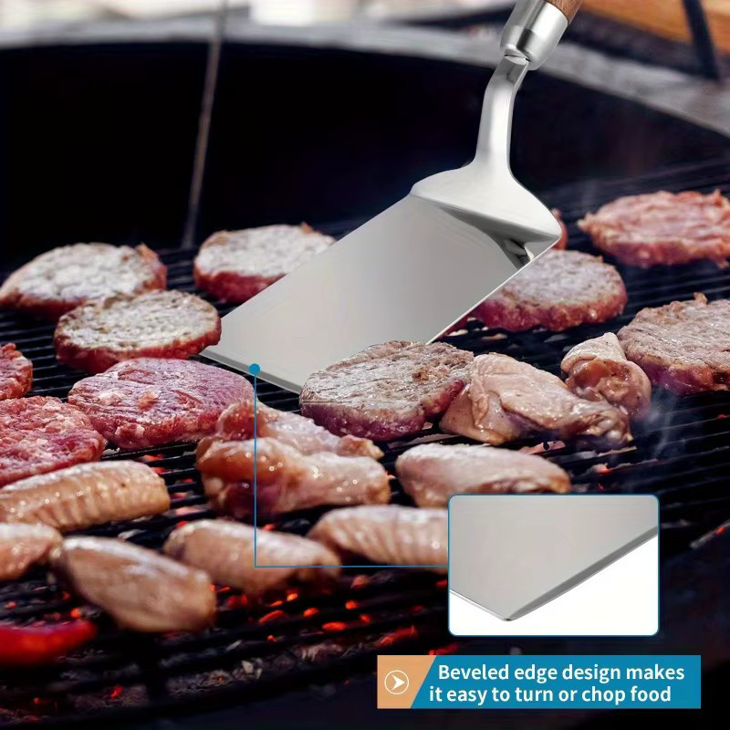 Edelstahl-Schaufel mit Holzgriff in Silber für Grillen und Kochen - Bild 3