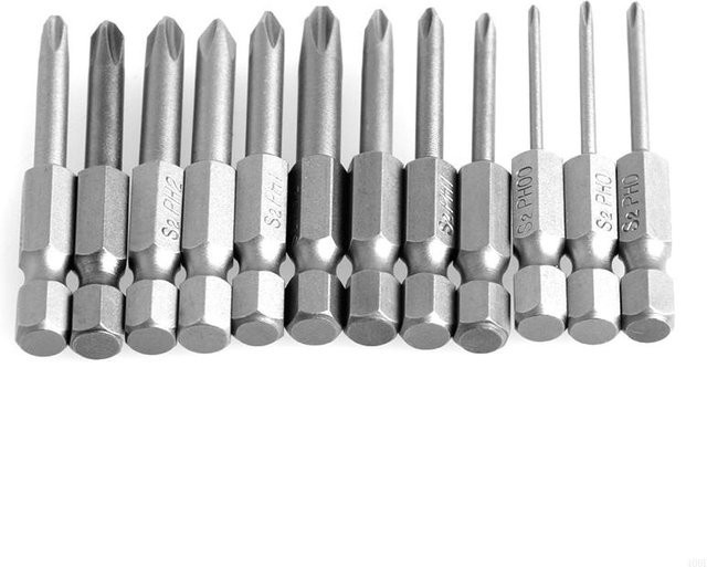 400B Magnetisches 12-teiliges Set Kreuzschraubendreher-Bits mit 1/4 Zoll Sechskantschaft, Farbe: Silber, Länge: 50 mm - Bild 1