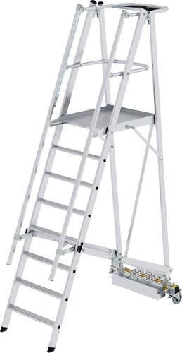 MUNK Günzburger Steigtechnik Aluminium Plattformleiter fahrbar und klappbar in Silber mit 8 Stufen und Werkzeugablage, Arbeitshöhe: 3,85 m, B/T/H: 65,0 x 60,0 x 65,0 cm - Bild 1