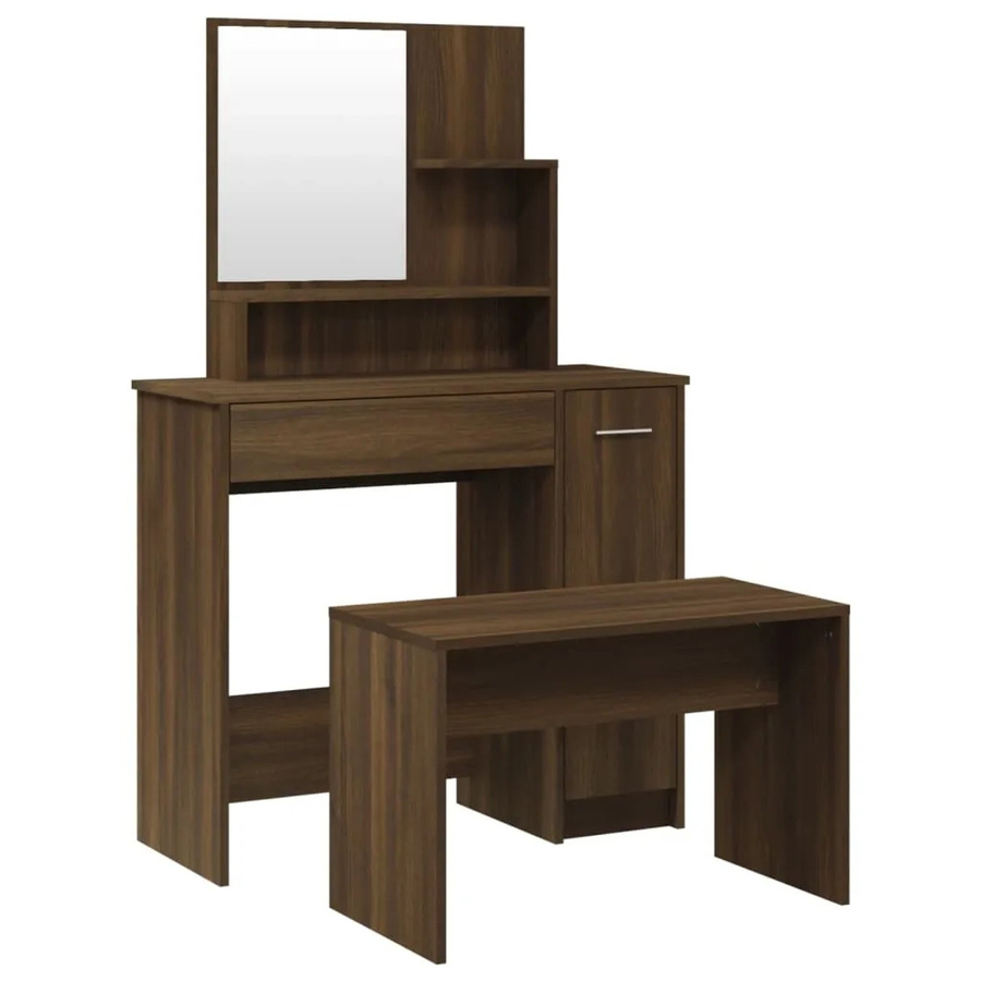 vidaXL Schminktisch-Set in Eiche Braun mit modernem Design, B/T/H: 86,5 x 35 x 136 cm - Bild 2