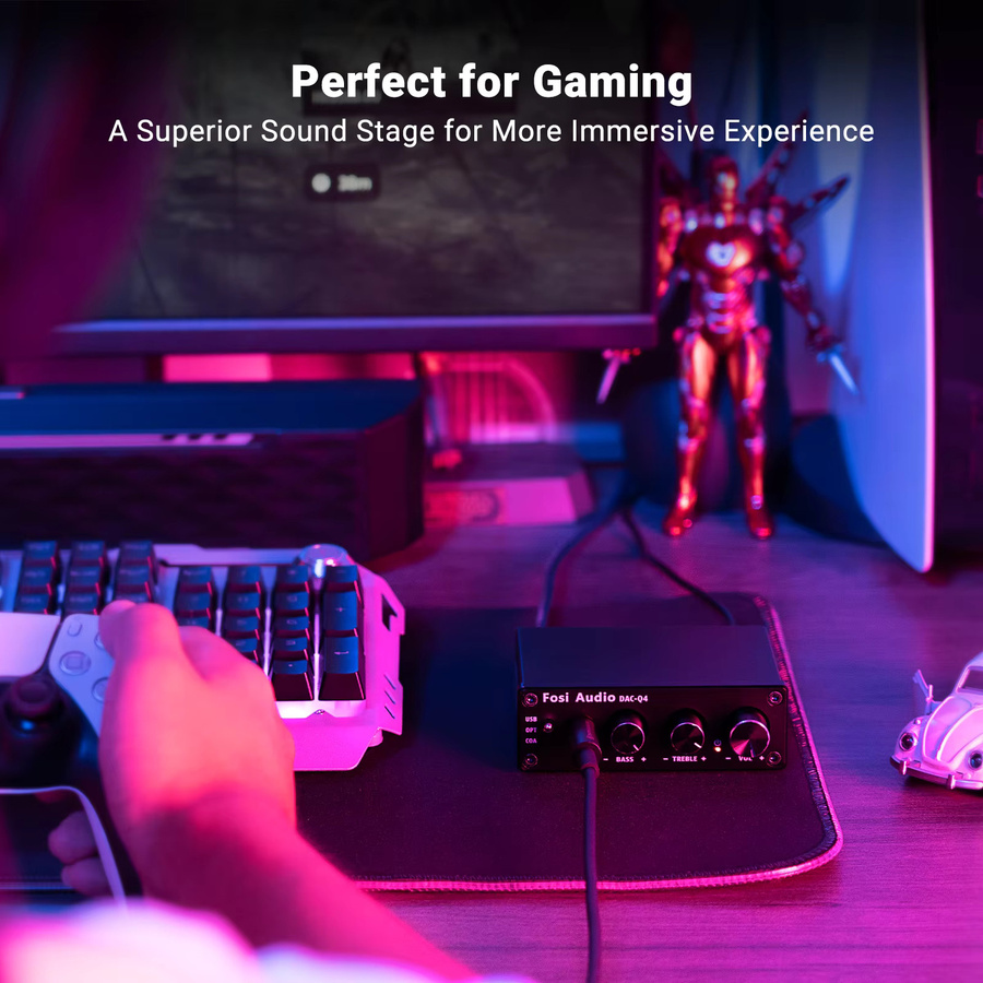 Fosi Audio Q4 Mini Stereo USB Gaming DAC und Kopfhörerverstärker in Schwarz - Bild 5