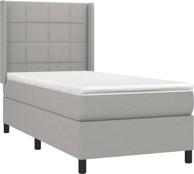 vidaXL Boxspringbett mit Matratze und LED-Unterbettbeleuchtung in Hellgrau, Hybridbett mit USB-Ladeport und Taschenfederkern, B/T: 100 x 200 cm - Bild 1