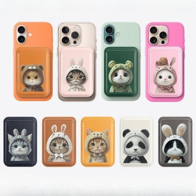 VYOPBC Leder-Geldbörse mit Cartoon-Muster und Magnetverschluss als MagSafe Kartenhalter für iPhone 16 17 Pro Max und Samsung S26 Ultra in Pink Multicolour - Bild 1