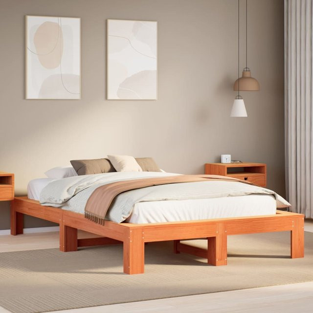 vidaXL Massivholzbett aus Kiefernholz in Wachsbraun, B/T/H: 120 x 190 x 31,5 cm - Bild 2