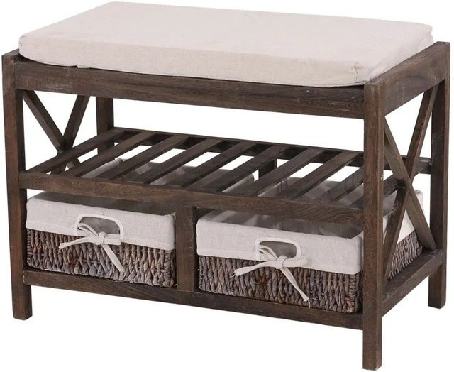 Schuhregal MCW-C48 Sitzbank im Shabby-Look Vintage, braun, B/T/H: 45 x 65 x 34 cm - Bild 2