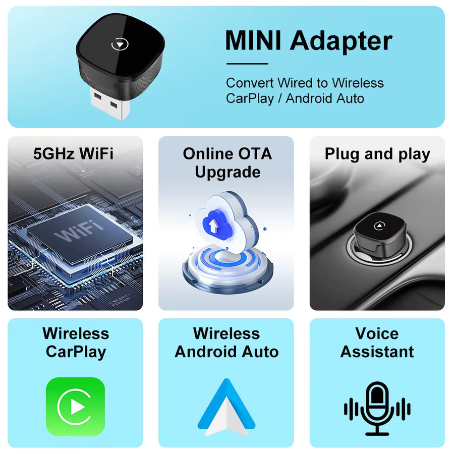FLIXIVI CarPlay und Android Auto Adapter Plug-and-Play für VW Toyota Nissan Ford Benz von kabelgebunden zu kabellos in Schwarz und Grau - Bild 5