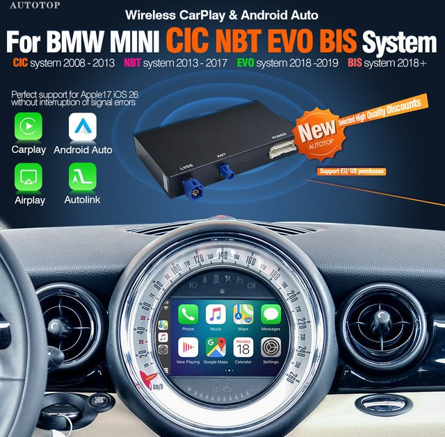 AUTOTOP Kabelloses CarPlay und Android Auto Interface für BMW und MINI CIC NBT EVO mit GPS und Bluetooth in Schwarz - Bild 1