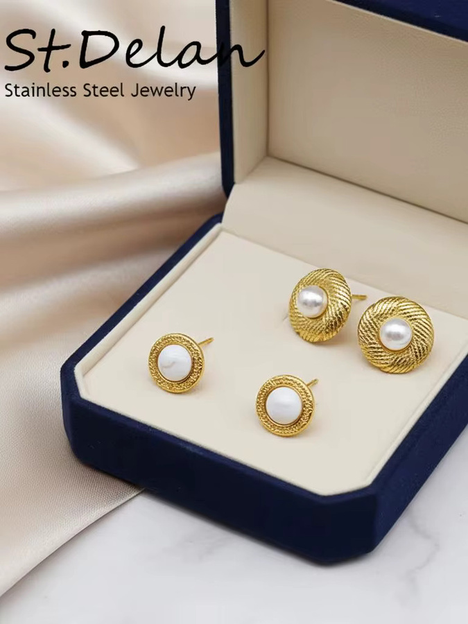 St.delan Ohrstecker Edelstahl, Gold, Perle, Damen, Vintage - Bild 4