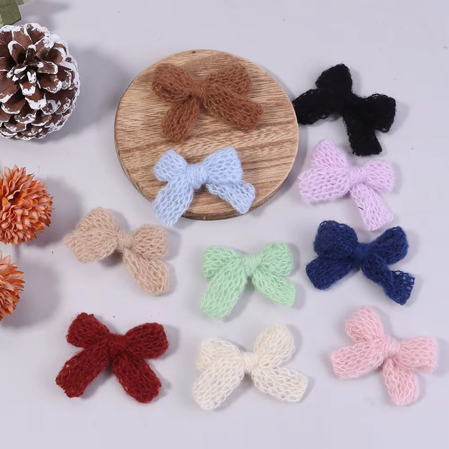 6 oder 10 Stück gestrickte Baumwoll-Schleifen in Beige und Multicolour für dein DIY-Bastelprojekt und zur Dekoration von Kopfbedeckungen - Bild 4