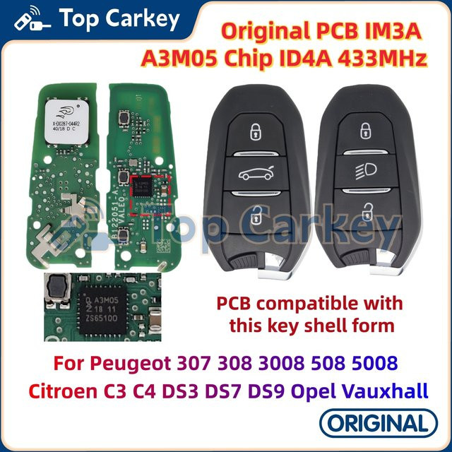 TopCarkey IM3A Original PCB A3M05 ID4A Chip 433 MHz für Peugeot Citroen DS Opel Vauxhall in Grün - Bild 1