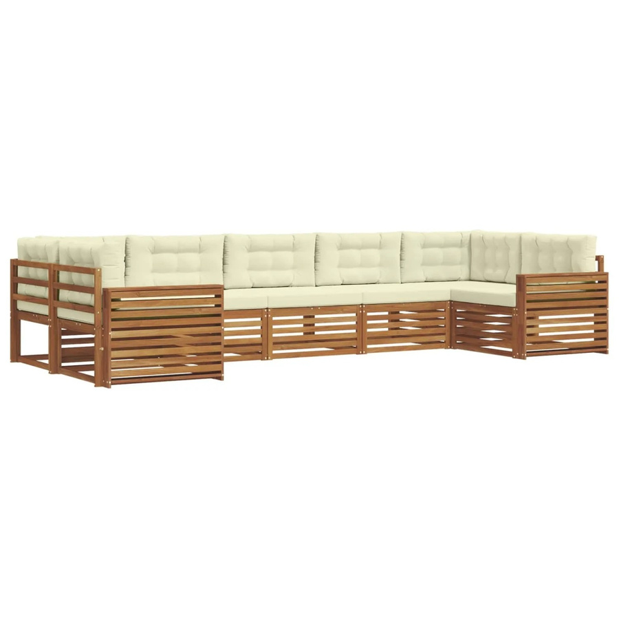 vidaXL Sofagarnitur 7-teilig aus Massivholz Akazie in Natur und Creme mit abnehmbaren Kissen - Bild 2