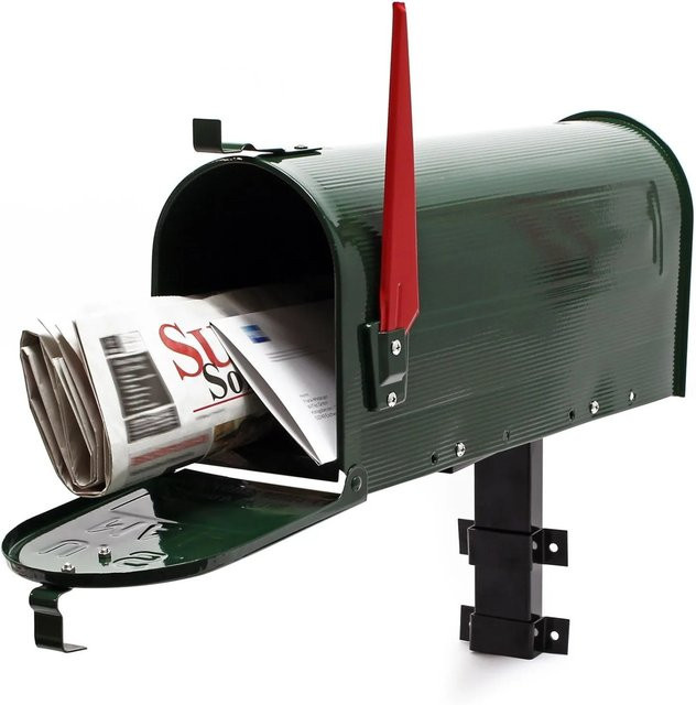 Wiltec US Mailbox Briefkasten mit Halterung aus Edelstahl in Grün, H: 48 cm, B: 18 cm, T: 22 cm - Bild 1