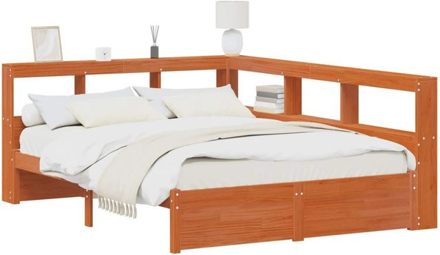 vidaXL Bücherregal-Bett aus Massivholz Kiefer mit Kopfteil und Lattenrost in Braun, B/T/H: 158,5 x 80 x 200 cm - Bild 1