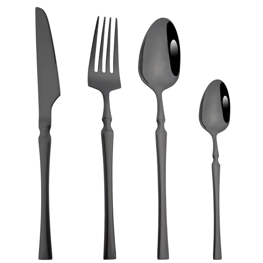 4-teiliges Western-Besteckset aus Edelstahl in Schwarz Matt mit Messer, Gabel, Löffel und Teelöffel - Bild 2