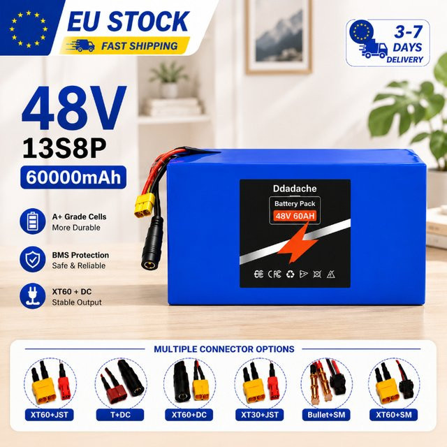 48V 60Ah Lithium-Akkupack 13S8P mit Smart BMS und XT60 Anschluss, blauer Li-Ion Akku für E-Bike, Elektroroller und Solarenergiespeicher - Bild 1
