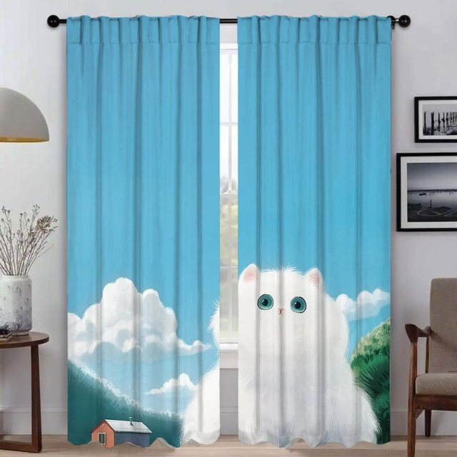 Halloween Fenstervorhang Heilende Katze aus Tüll, 2 Paneele, Blau, Breite: 50 cm, Höhe: 70 cm - Bild 1
