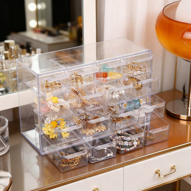 Stapelbarer Schmuckorganizer aus Acryl in Transparent für Ohrringe, Ringe, Halsketten und Armbänder - Bild 1