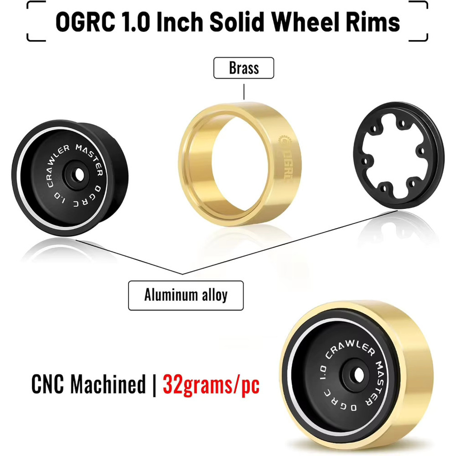 1,0 Beadlock Räder, 4-teiliges Set, RC Raupen Räder, Braun, Metall - Bild 2