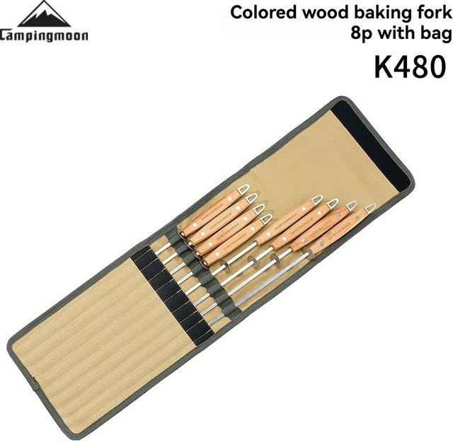 CAMPINGMOON K-480 Grillspieße aus Edelstahl mit Massivholzgriff und flachen Grillnadeln, 8 Stück, Silber - Bild 1