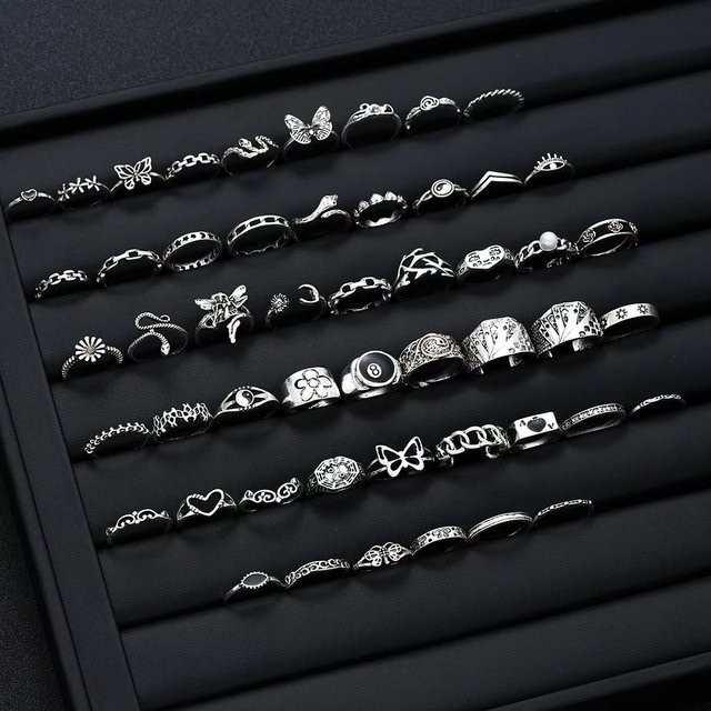 jinggift Ring Set, Edelstahl, Schwarz, Unisex - Bild 1