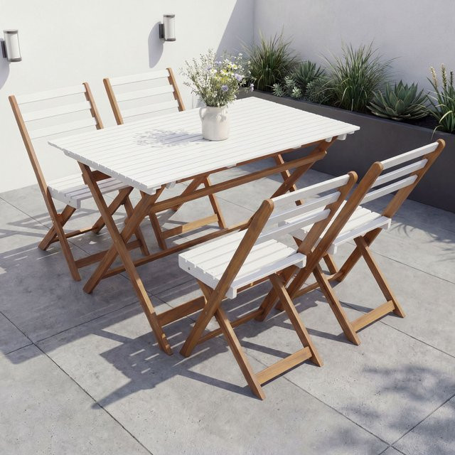 MCW Lounge-Set Garten-Sitzgruppe P72 aus Akazie Holz mit Tisch und 4 Stühlen, klappbar, Natur-Weiß - Bild 1