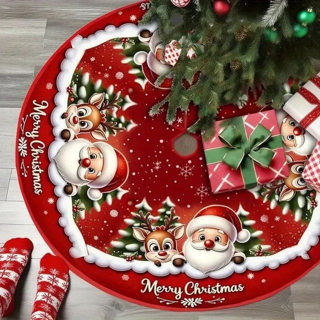 VIKAMA Weihnachtsbaumrock mit Weihnachtsmann- und Rentier-Motiv in Rot - Bild 1