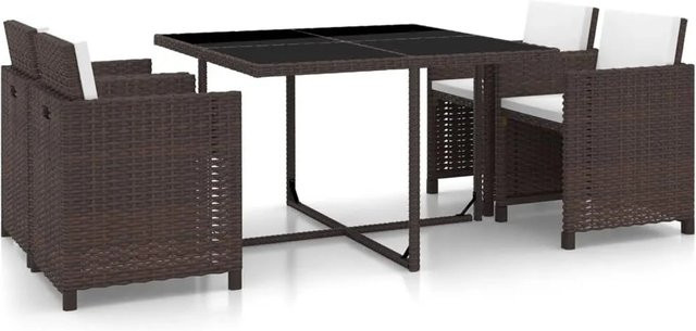 vidaXL 5-tlg Garten-Essgruppe aus Poly Rattan mit Glasplatte in Braun Modell 3 - Bild 1