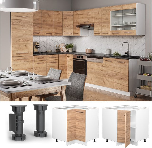 Vicco Eckunterschrank Fame-Line Küchenschrank in Weiß und Eiche mit Softclose-Scharnieren und Einlegeböden, Höhe: 87 cm - Bild 1