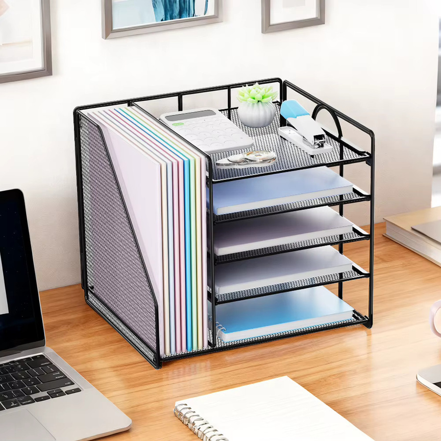 Schreibtisch-Organizer mit 5-stufigem Papier-Brieftablett und Aktenhalter in Schwarz - Bild 2