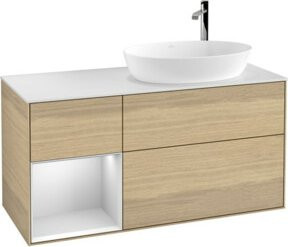 V&B Waschtischunterschrank Finion Wandbeleuchtung in Weiß mit Eichenregal, Breite: 120 cm, Tiefe: 50,1 cm, Höhe: 50,1 cm - Bild 1